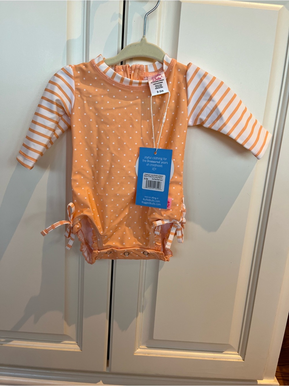 Ruffle Butts Peach Orange Polka Dot & Stripe Long-Sleeve One-Piece